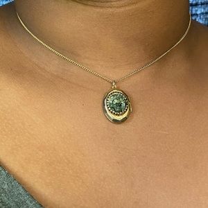 •Crushed Crystal Gold Plated Silver (locket) Necklace•